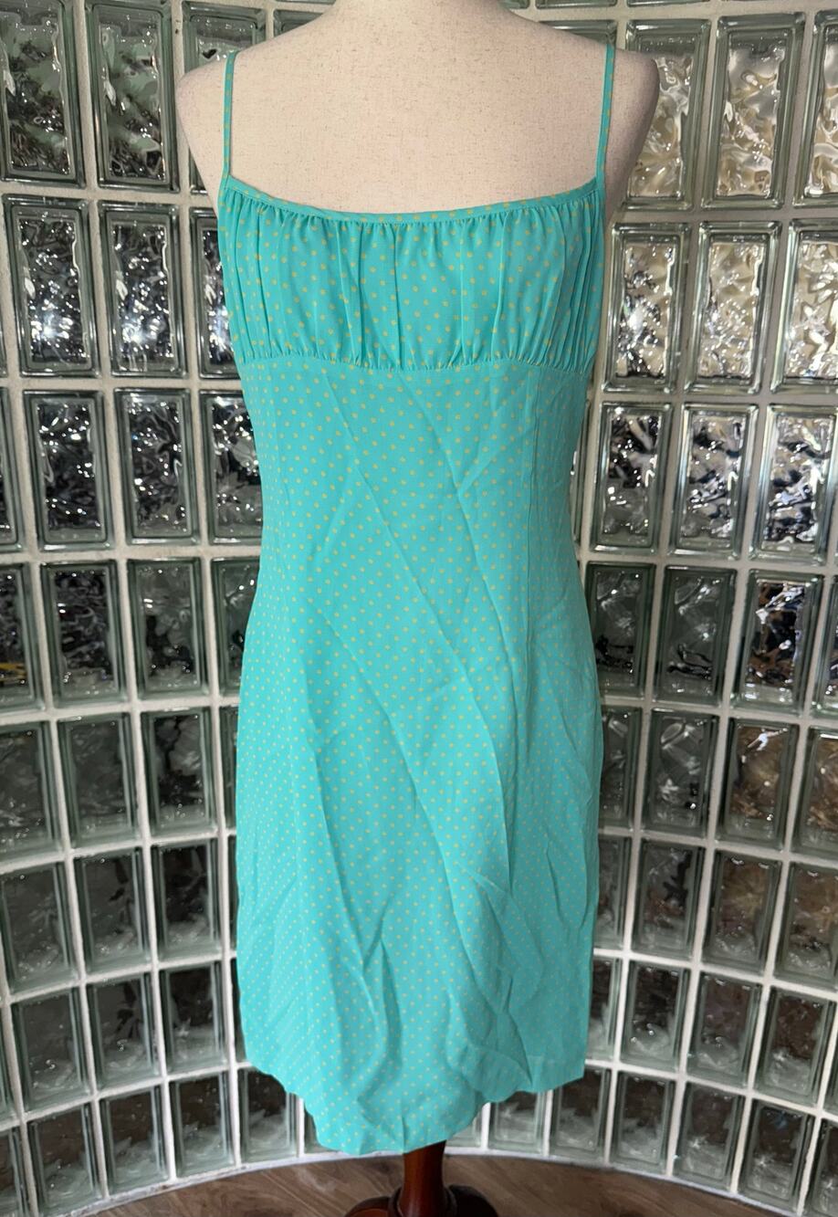 Ralph Lauren Y2K Aqua/Yellow Polka Dot Spaghetti Strap Dress- size 12 - OA